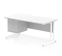 Impulse 1600 x 800mm Scalloped Desk White Top White Cantilever 2D Ped