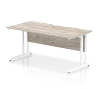 Impulse 1600 x 800mm Scalloped Edge Straight Office Desk Grey Oak Top White Cantilever Leg