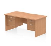 Impulse 1600 x 800mm Scalloped Edge Straight Office Desk Oak Top Panel End Leg Workstation 2 x 2 Drawer Fixed Pedestal