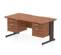 Impulse 1600 x 800mm Scalloped Edge Straight Office Desk Walnut Top Black Cable Managed Leg Workstation 2 x 2 Drawer Fixed Pedestal