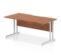 Impulse 1600 x 800mm Scalloped Edge Straight Office Desk Walnut Top Silver Cantilever Leg