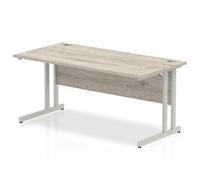 Impulse 1600 x 800mm Straight Desk Grey Oak Top Silver Cantilever Leg I003074
