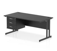 Impulse 1600 x 800mm Straight Office Desk Black Top Black Cantilever Leg Workstation 1 x 3 Drawer Fixed Pedestal