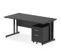 Impulse 1600 x 800mm Straight Office Desk Black Top Black Cantilever Leg Workstation 2 Drawer Mobile Pedestal