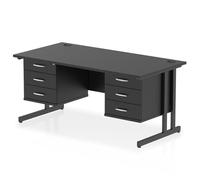 Impulse 1600 x 800mm Straight Office Desk Black Top Black Cantilever Leg Workstation 2 x 3 Drawer Fixed Pedestal