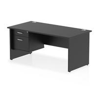 Impulse 1600 x 800mm Straight Office Desk Black Top Panel End Leg Workstation 1 x 2 Drawer Fixed Pedestal