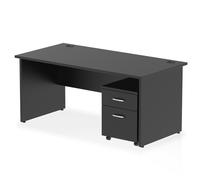 Impulse 1600 x 800mm Straight Office Desk Black Top Panel End Leg Workstation 2 Drawer Mobile Pedestal