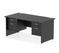 Impulse 1600 x 800mm Straight Office Desk Black Top Panel End Leg Workstation 2 x 2 Drawer Fixed Pedestal