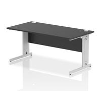 Impulse 1600 x 800mm Straight Office Desk Black Top Silver Cable Managed Leg
