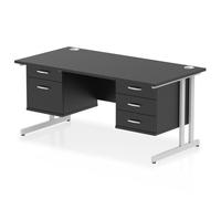 Impulse 1600 x 800mm Straight Office Desk Black Top Silver Cantilever Leg Workstation 1 x 2 Drawer 1 x 3 Drawer Fixed Pedestal