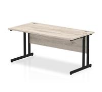 Impulse 1600 x 800mm Straight Office Desk Grey Oak Top Black Cantilever Leg