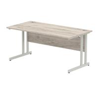Impulse 1600 x 800mm Straight Office Desk Grey Oak Top Silver Cantilever Leg