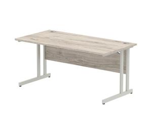 Impulse 1600 x 800mm Straight Office Desk Grey Oak Top Silver Cantilever Leg