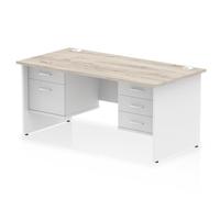 Impulse 1600 x 800mm Straight Office Desk Grey Oak Top White Panel End Leg with 1 x 2 Drawer and 1 x 3 Drawer Fixed Pedestal