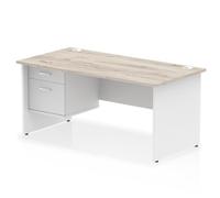 Impulse 1600 x 800mm Straight Office Desk Grey Oak Top White Panel End Leg with 1 x 2 Drawer Fixed Pedestal