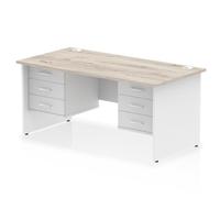 Impulse 1600 x 800mm Straight Office Desk Grey Oak Top White Panel End Leg with 2 x 3 Drawer Fixed Pedestal