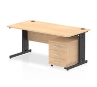Impulse 1600 x 800mm Straight Office Desk Maple Top Black Cable Managed Leg Workstation 3 Drawer Mobile Pedestal