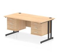 Impulse 1600 x 800mm Straight Office Desk Maple Top Black Cantilever Leg Workstation 2 x 3 Drawer Fixed Pedestal