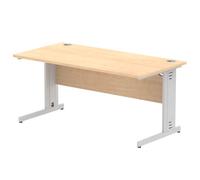 Impulse 1600 x 800mm Straight Office Desk Maple Top Silver Cable Managed Leg