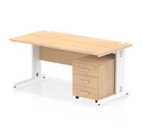 Impulse 1600 x 800mm Straight Office Desk Maple Top White Cable Managed Leg Workstation 3 Drawer Mobile Pedestal