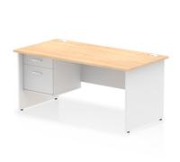 Impulse 1600 x 800mm Straight Office Desk Maple Top White Panel End Leg with 1 x 2 Drawer Fixed Pedestal