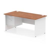 Impulse 1600 x 800mm Straight Office Desk Walnut Top White Panel End Leg with 1 x 2 Drawer Fixed Pedestal