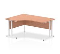 Impulse Bench 1600mm Left Crescent Office Desk Beech Top White Cantilever Leg