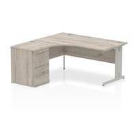 Impulse 1600mm Left Crescent Desk Grey Oak Silver Leg + Desk High Ped