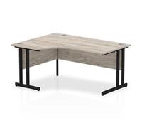 Impulse 1600mm Left Crescent Desk Grey Oak Top Black Cantilever Leg