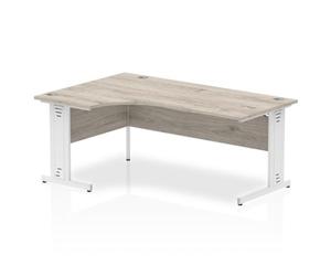 Impulse 1600mm Left Crescent Desk Grey Oak Top White Cable Managed Leg