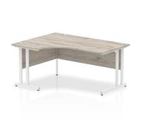 Impulse 1600mm Left Crescent Desk Grey Oak Top White Cantilever Leg