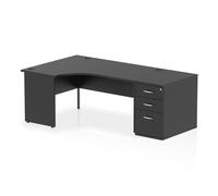 Impulse 1600mm Left Crescent Office Desk Black Top Panel End Leg Workstation 800 Deep Desk High Pedestal