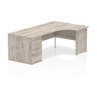 Impulse 1600mm Right Crescent Desk Grey Oak Panel Leg + Desk High Ped