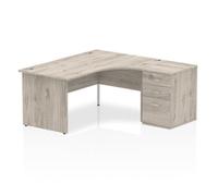 Impulse 1600mm Right Crescent Desk Grey Oak Panel Leg + Desk High Ped