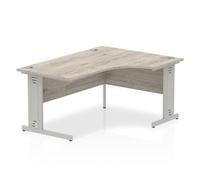 Impulse 1600mm Right Crescent Desk Grey Oak Silver Cable Managed Leg