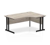 Impulse 1600mm Right Crescent Desk Grey Oak Top Black Cantilever Leg