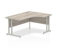 Impulse 1600mm Right Crescent Desk Grey Oak Top Silver Cantilever Leg I003137