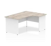 Impulse 1600mm Right Crescent Desk Grey Oak Top White Panel End Leg