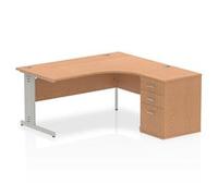 Impulse Bench 1600mm Right Crescent Office Desk Oak Top White Cable Managed Leg