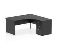 Impulse 1600mm Right Crescent Office Desk Black Top Panel End Leg Workstation 600 Deep Desk High Pedestal