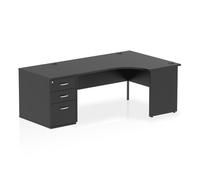 Impulse 1600mm Right Crescent Office Desk Black Top Panel End Leg Workstation 800 Deep Desk High Pedestal