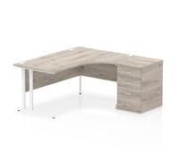 Impulse 1600 Right Crescent Desk Grey Oak Cantilever + Desk High Ped