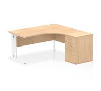 Impulse 1600mm Right Crescent Office Desk Maple Top White Cable Managed Leg Workstation 600 Deep Desk High Pedestal
