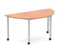 Impulse 1600mm Semi-Circle Table Beech Silver Box Frame Leg Castors