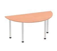Impulse Bench 1600mm Semi-Circle Table Beech Top Brushed Aluminium Post Leg