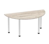 Impulse Bench 1600mm Semi-Circle Table Grey Oak Top Brushed Aluminium Post Leg