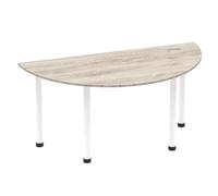 Impulse 1600mm Semi-Circle Table Grey Oak Top White Post Leg