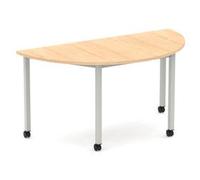 Impulse 1600mm Semi-Circle Table Maple Silver Box Frame Leg Castors