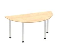 Impulse 1600mm Semi-Circle Table Maple Top Brushed Aluminium Post Leg
