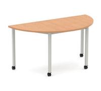 Impulse 1600mm Semi-Circle Table Oak Top Silver Box Frame Leg Castors